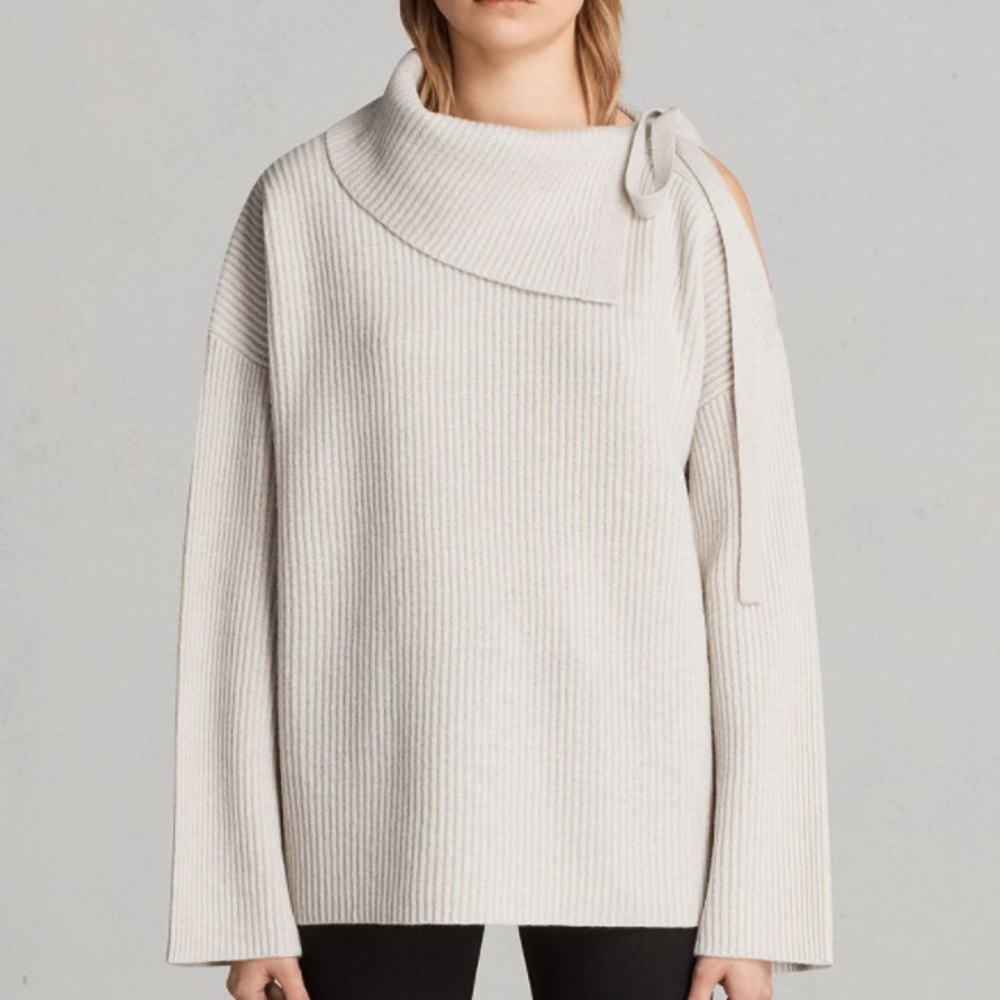 AllSaints Sura Tie Neck Sweater, Wild Oat, Size S